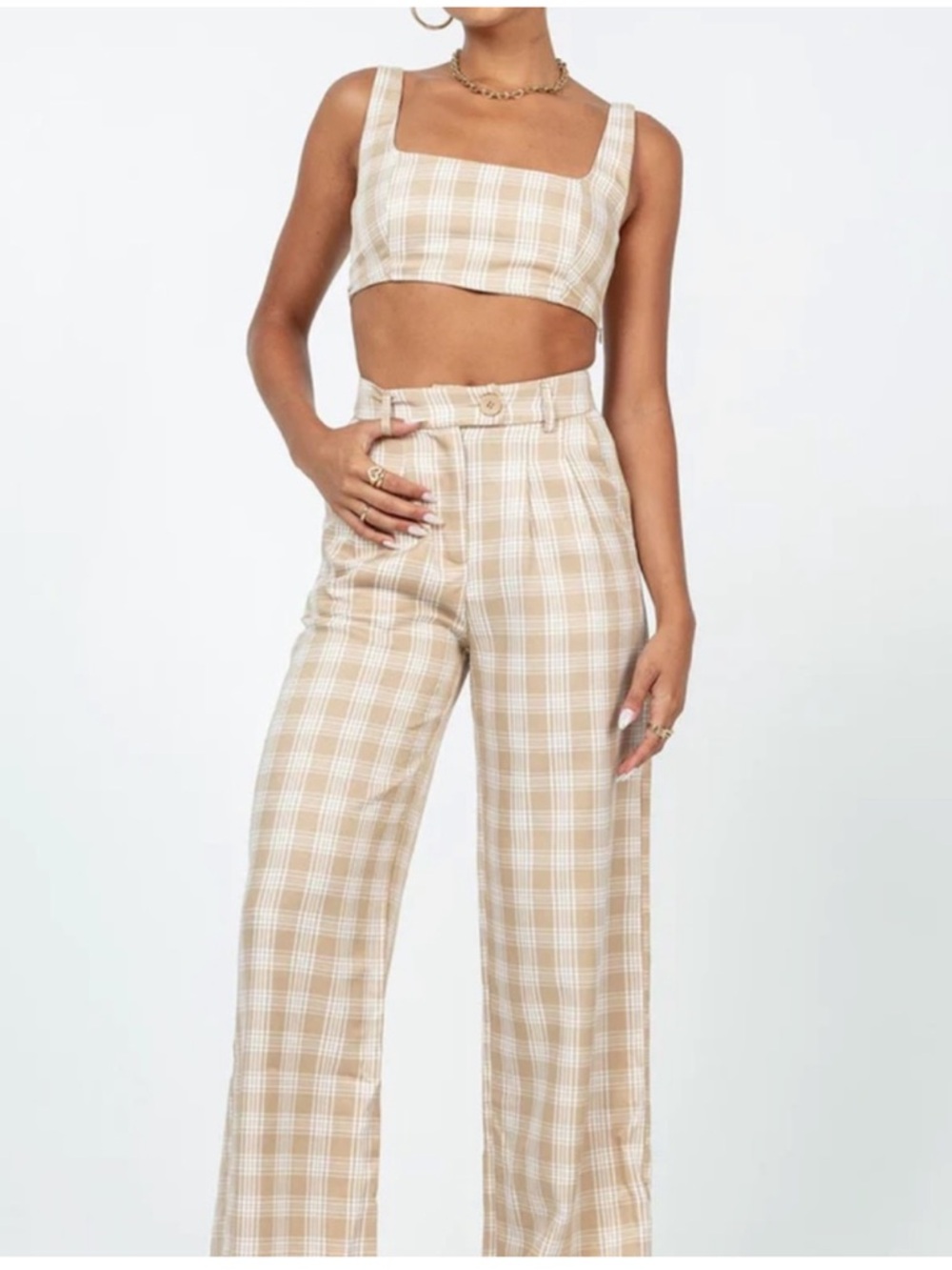 Princess Polly Beige Plaid Huxley Set